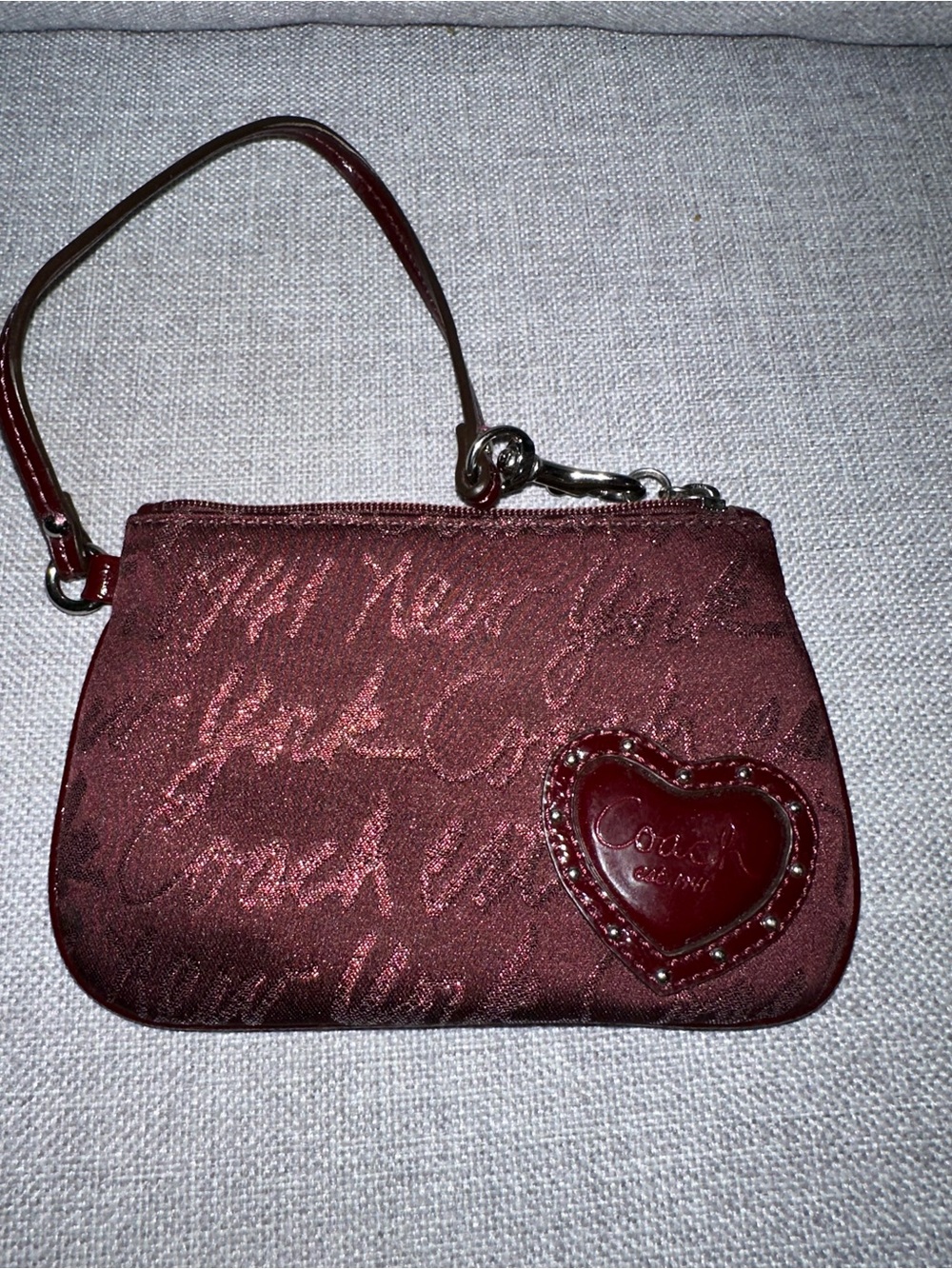 Coach Burgundy Heart Patch Wristlet